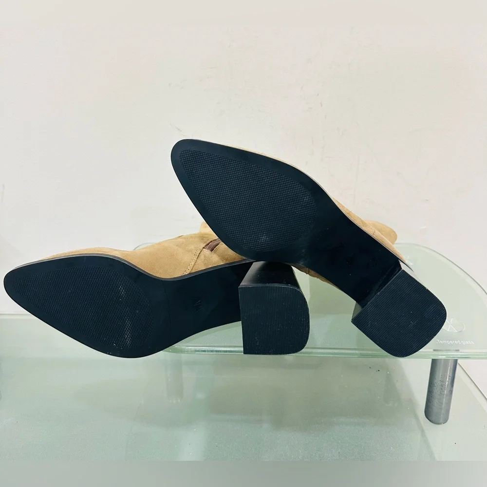 NWOT Zara Tan‎ Suede Ankle Boot  Block Heel  Bootie Pointed Toe 40 US 9 / 9.5